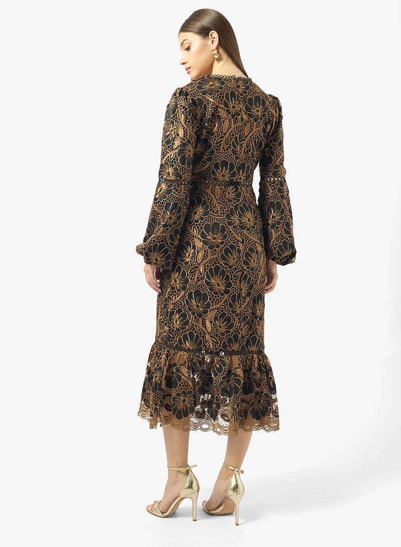 جاست مي فستان بطبقات وياقة دائرية مطبوع